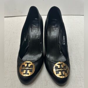 Tory Burch Black Heels with Gold Emblem